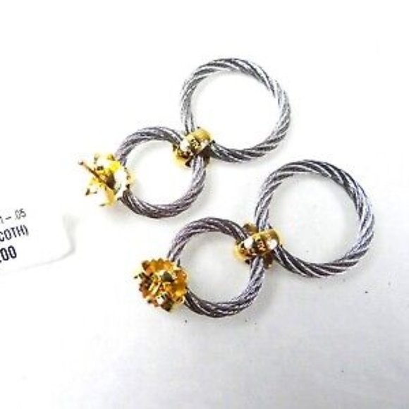 ALOR 18K Gold Stainless Steel Classique Diamond Pave Double Hoop Drop Earrings - Picture 7 of 10